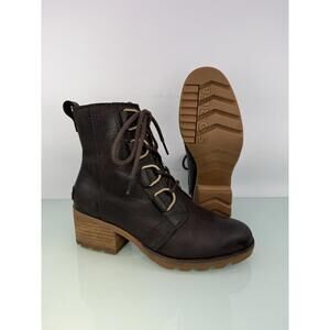 Sorel Cate Lace Bootie Dark Brown Leather Ankle Boots Block Heel Sz 6 Heritage